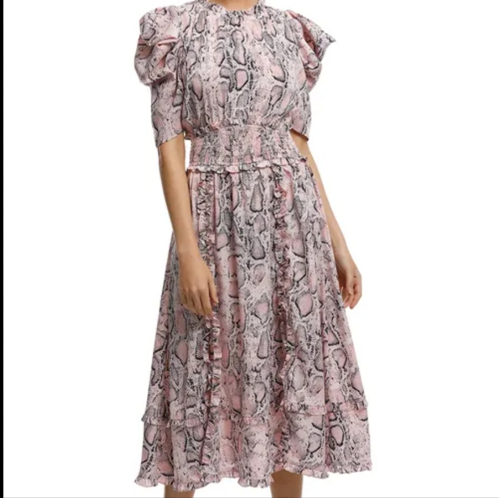 Elliatt Pink Snake Print Mia Midi Dress SzXS